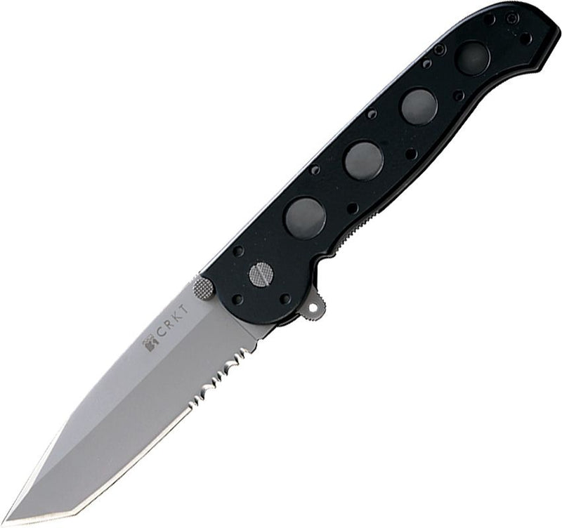 CRKT M16 Liner Folding Knife 3.88" Part Serrated AUS-8 Steel Extended Tang Tanto Blade Black GRN Handle 14Z -CRKT - Survivor Hand Precision Knives & Outdoor Gear Store