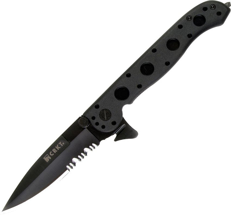 CRKT M16-ZLEK Liner Folding Knife 3.38" Black TiNi Coated Part Serrated AUS-8 Steel Spear Point Blade GRN Handle 13ZLEK -CRKT - Survivor Hand Precision Knives & Outdoor Gear Store