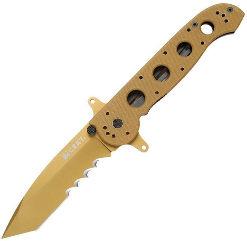 CRKT M16 Big Dog Liner Folding Knife 4" Desert Tan TiNi Coated Veff Serrated 8Cr14MoV Steel Extended Tang Tanto Blade G10 Handle 14DFSG -CRKT - Survivor Hand Precision Knives & Outdoor Gear Store