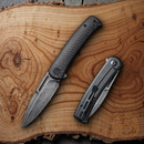 Civivi Cetos Folding Knife 3.48" Damascus Steel Blade Black Carbon Fiber Handle