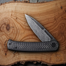 Civivi Cetos Folding Knife 3.48" Damascus Steel Blade Black Carbon Fiber Handle
