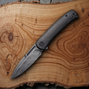 Civivi Cetos Folding Knife 3.48" Damascus Steel Blade Black Carbon Fiber Handle