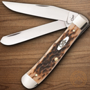 Case XX Trapper Pocket Knife Stainless Clip/Spey Blades Amber Jigged Bone Handle