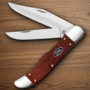 Case XX Hunter Pocket Knife Carbon Steel Blades Dark Red Burlap Micarta Handle