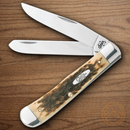 Case XX Trapper Pocket Knife Stainles Steel Clip / Spey Blades Amber Bone Handle