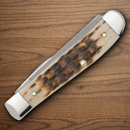 Case XX Trapper Pocket Knife Stainles Steel Clip / Spey Blades Amber Bone Handle