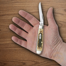Case XX Trapper Pocket Knife Stainles Steel Clip / Spey Blades Amber Bone Handle