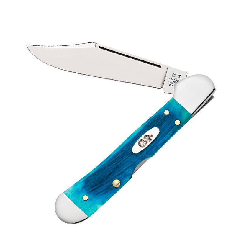 Case XX Mini Copperlock Folding Knife Stainless Steel Locking Clip Blade Caribbean Blue Sawcut Bone Handle 25585 -Case Cutlery - Survivor Hand Precision Knives & Outdoor Gear Store