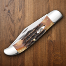 Case XX Hunter Pocket Knife Stainless Steel Blades Burnt Bonestag Handle 03574