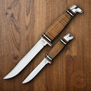 Case XX Cutlery Twin Finn Two Piece Set Hunting Knife Stainless Blade Leather Handle 00372