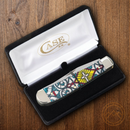 Case XX Trapper Pocket Knife Stainless Steel  Blades Stained Glass Color Wash Natural Bone Handle