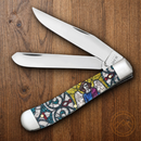 Case XX Trapper Pocket Knife Stainless Steel Blades Stained Glass Color Wash Natural Bone Handle