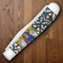 Case XX Trapper Pocket Knife Stainless Steel Blades Stained Glass Color Wash Natural Bone Handle