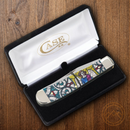 Case XX Trapper Pocket Knife Stainless Steel Blades Stained Glass Color Wash Natural Bone Handle