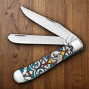 Case XX Trapper Pocket Knife Stainless Steel Blades Stained Glass Natural Bone Handle