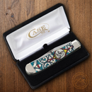 Case XX Trapper Pocket Knife Stainless Steel Blades Stained Glass Natural Bone Handle