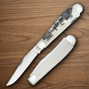 Case XX Iraqi Freedom Trapper Pocket Knife Stainless Steel Blades Natural Bone Handle 50954