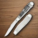 Case XX Enduring Freedom Trapper Pocket Knife Stainless Steel Blades Natural Bone Handle 50955