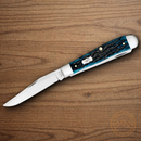 Case XX Trapper Pocket Knife Stainless Steel Blades Blue Peach Seed Bone Handle