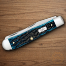 Case XX Trapper Pocket Knife Stainless Steel Blades Blue Peach Seed Bone Handle