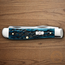 Case XX Trapper Pocket Knife Stainless Steel Blades Blue Peach Seed Bone Handle