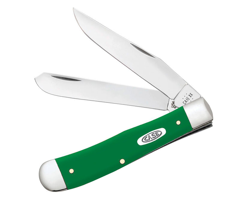 Case XX Trapper Pocket Knife Stainless Steel Clip And Spey Blades Green Smooth Synthetic Handle 53390 -Case Cutlery - Survivor Hand Precision Knives & Outdoor Gear Store