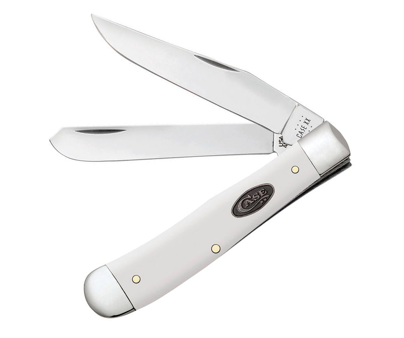 Case XX Trapper Pocket Knife Stainless Steel Clip And Spey Blades White Smooth Synthetic Handle 63960 -Case Cutlery - Survivor Hand Precision Knives & Outdoor Gear Store