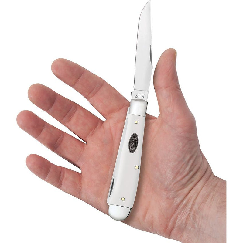 Case XX Trapper Pocket Knife Stainless Steel Clip And Spey Blades White Smooth Synthetic Handle 63960 -Case Cutlery - Survivor Hand Precision Knives & Outdoor Gear Store