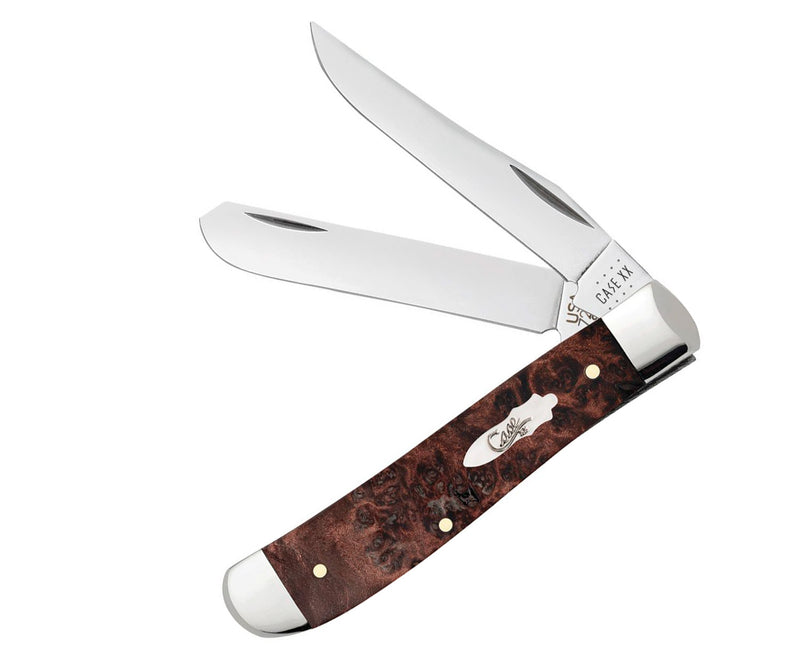 Case XX Mini Trapper Pocket Knife Stainless Steel Clip And Spey Blades Maple Burl Wood Handle 64062 -Case Cutlery - Survivor Hand Precision Knives & Outdoor Gear Store