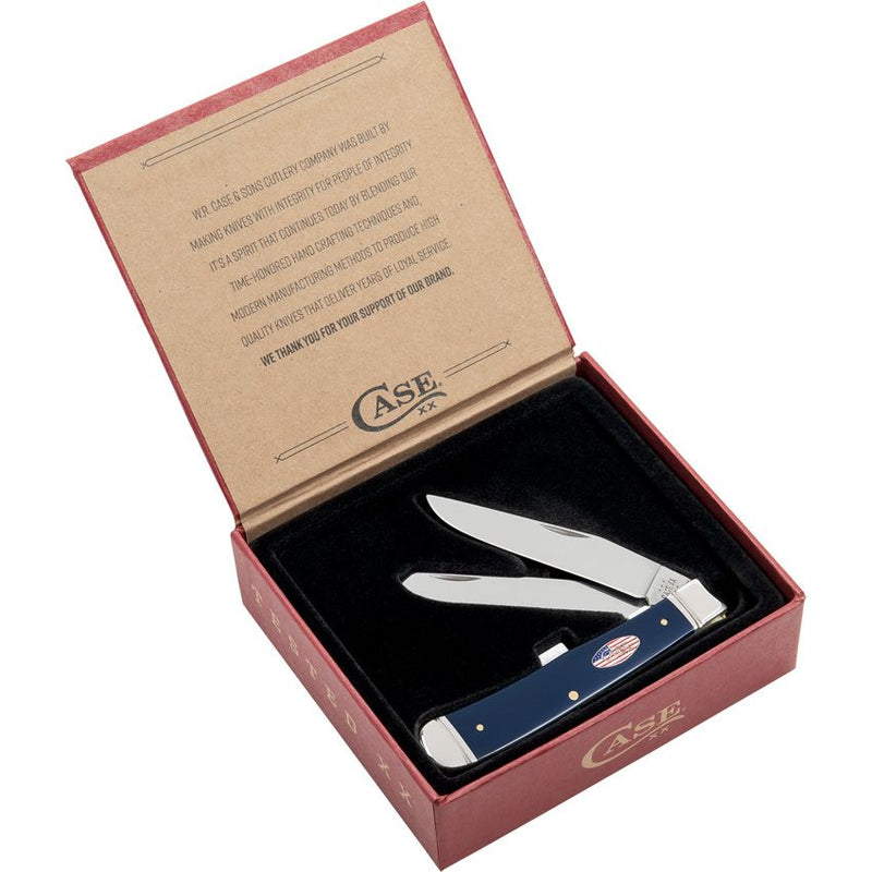 Case XX Trapper Pocket Knife Stainless Steel Clip And Spey Blades Navy Blue Smooth Synthetic Handle 71231 -Case Cutlery - Survivor Hand Precision Knives & Outdoor Gear Store