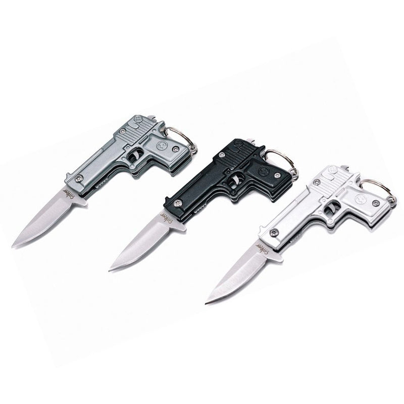 Caliber Gourmet Gun Shaped Keychain Display 12 A/O Folding Knives 1.88" 420 Steel Blades Aluminum Handles DB02 -Caliber Gourmet - Survivor Hand Precision Knives & Outdoor Gear Store