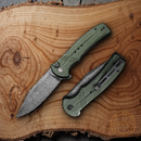 Civivi Cogent Folding Knife 3.5" Damascus Steel Blade Green Line Micarta Handle