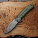 Civivi Cogent Folding Knife 3.5" Damascus Steel Blade Green Line Micarta Handle