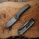 Civivi Conspirator Folding Knife 3.48" Damascus Steel Blade Green Micarta Handle