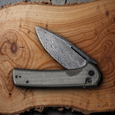 Civivi Conspirator Folding Knife 3.48" Damascus Steel Blade Green Micarta Handle