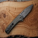 Civivi Conspirator Folding Knife 3.48" Damascus Steel Blade Green Micarta Handle