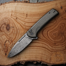 Civivi Conspirator Folding Knife 3.48" Damascus Steel Blade Green Micarta Handle
