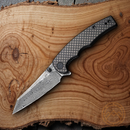 Civivi P87 Folding Knife 2.88" Damascus Steel Extended Tang Blade Carbon Fiber Handle