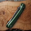 Civivi Qubit Folding Knife 3" Damascus Steel Drop Blade Green Aluminum Handle