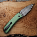 Civivi Qubit Folding Knife 3" Damascus Steel Drop Blade Green Aluminum Handle