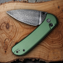 Civivi Qubit Folding Knife 3" Damascus Steel Drop Blade Green Aluminum Handle