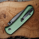 Civivi Qubit Folding Knife 3" Damascus Steel Drop Blade Green Aluminum Handle