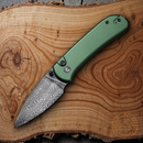 Civivi Qubit Folding Knife 3" Damascus Steel Drop Blade Green Aluminum Handle