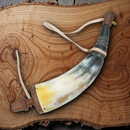 Powder Horn Spout Plug Simulated And Wood Construction With Leather Lanyard