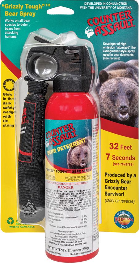 Counter Assault Bear 32 Feet Spray Canister 8.1oz Distance With 7 Second Continuous Glow In The Dark 7025 -Counter Assault - Survivor Hand Precision Knives & Outdoor Gear Store