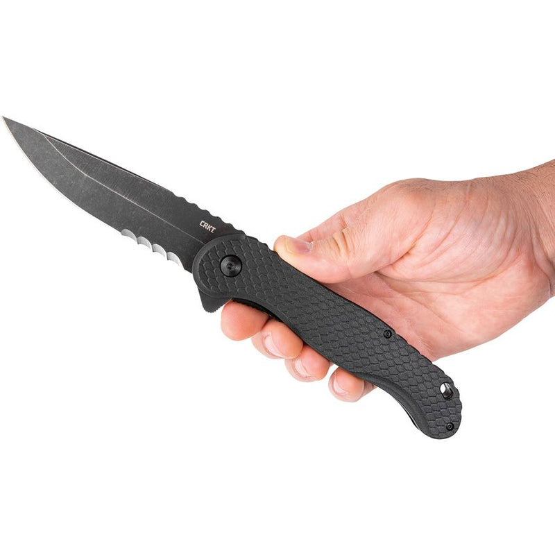 CRKT Taco Viper Liner Folding Knife 4.25" Veff Serrated 1.4116 Steel Extended Tang Blade Black GRN Handle 2267 -CRKT - Survivor Hand Precision Knives & Outdoor Gear Store