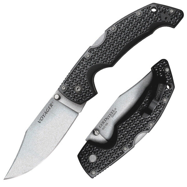 Cold Steel Large Voyager Tri-Ad Lock Folding Knife 4" AUS-10A Steel Clip Point Blade Black Textured Griv-Ex Handle 29ACZ -Cold Steel - Survivor Hand Precision Knives & Outdoor Gear Store