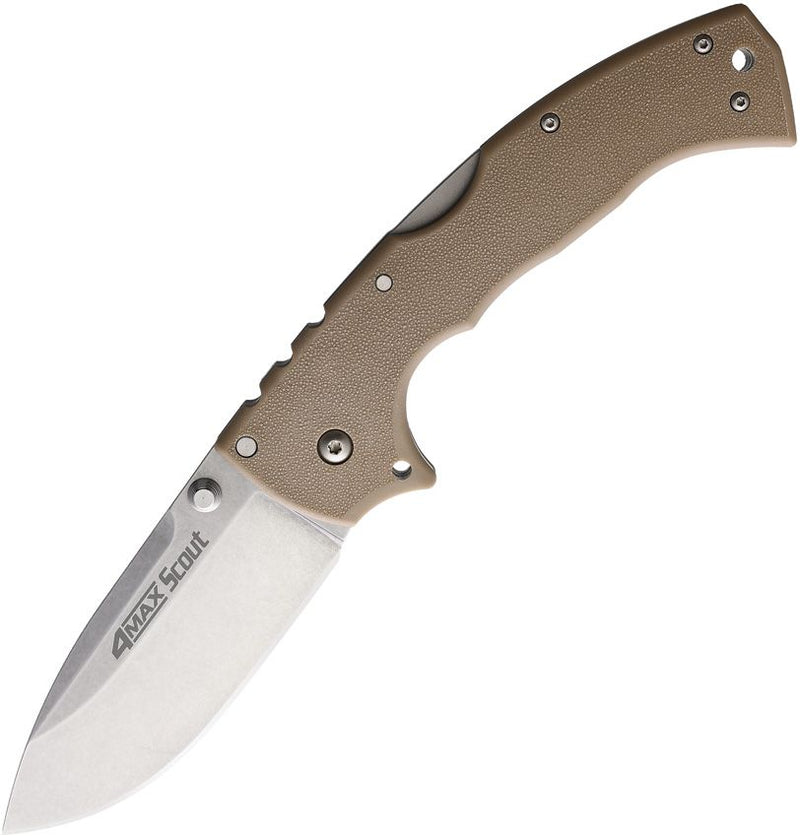 Cold Steel 4-Max Scout Lockback Folding Knife 4" AUS-10A Steel Blade Desert Tan Griv-Ex Handle 62RQDTSW -Cold Steel - Survivor Hand Precision Knives & Outdoor Gear Store