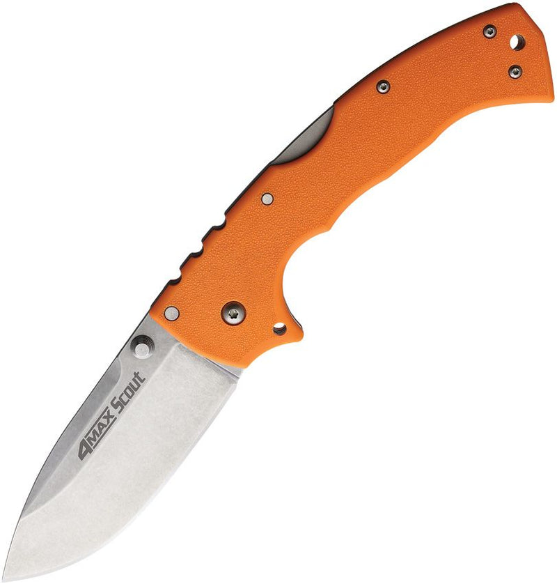 Cold Steel 4-Max Scout Lockback Folding Knife 4" AUS-10A Steel Blade Orange Griv-Ex Handle 62RQORSW -Cold Steel - Survivor Hand Precision Knives & Outdoor Gear Store