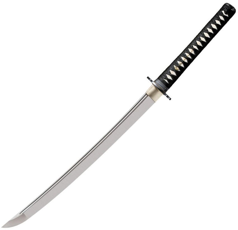 Cold Steel Wakizashi Long Fixed Sword 21" 1060HC Steel Blade White Rayskin / Black Braided Cord Wrapped With Brass Menuki Handle 88BWWK -Cold Steel - Survivor Hand Precision Knives & Outdoor Gear Store